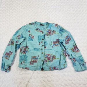 Vtg Tropical Blue Top Produce Company size L